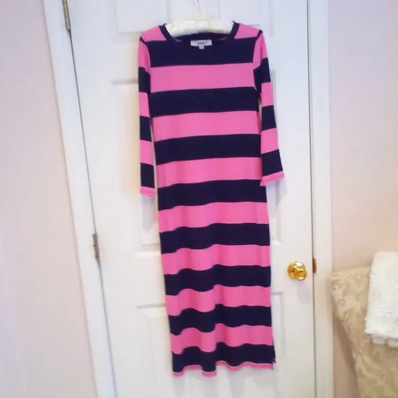 strapless open back dress J. Crew Purple Lilac White Striped Ruffle Trim Lace Tiered Maxi Dress  The  Closet New York